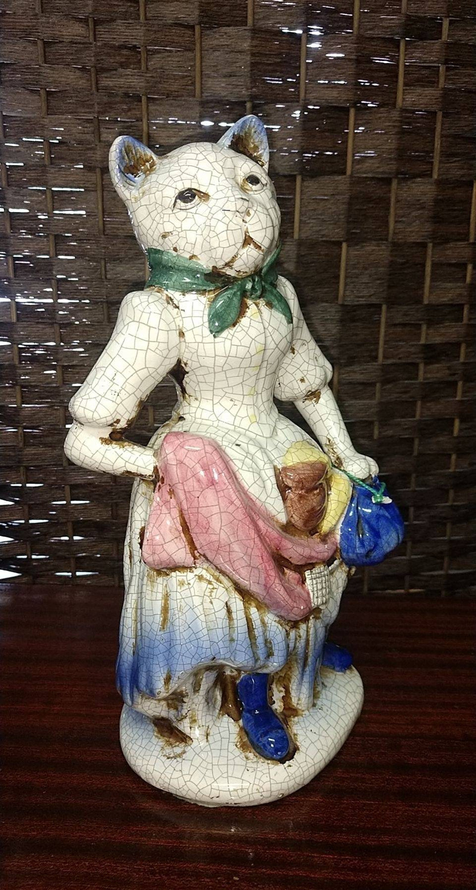 Antique Large Lady Cat Figurine Crackle Ceramic Victorian Etsy