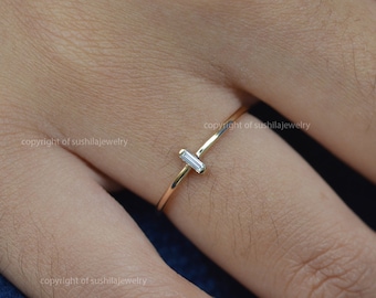 Baguette Diamond Ring: 14k Yellow Gold Wedding Band, Minimalist Jewelry