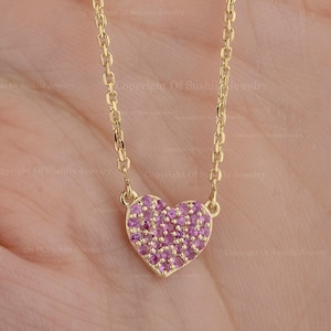 Heart Necklace/ 14K Gold Pink Sapphire Necklace/ Sapphire Heart Necklace/ Natural Sapphire Necklace/ Minimalist Necklace For Lover
