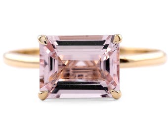 Baguette Morganit Ring: 14K Rose Gold Solitär Verlobung Ehering