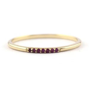 Pink Ruby Ring/ Solid 14K Yellow Gold Ring/ Minimalist Stacking Ring/ Genuine Ruby Ring/ July Birthstone Ring/ Thin Band Rings For Women
