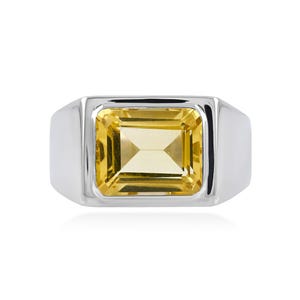 Natuurlijke gele ring met citrien, massieve 14K witgouden gedurfde ring, ring voor heren en dames, cadeau voor hem/haar, alledaagse ring