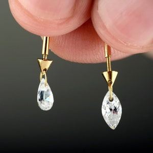 Moissanite Stud Earrings With Screw Backs/ 14K Solid Gold Earrings/ Drilled Marquise Moissanite Diamond Earrings/ Single Piece Studs