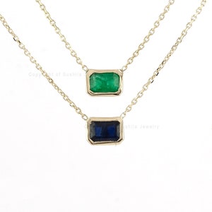 Emerald Cut Emerald Necklace/ Natural Emerald Necklace/ 14K Gold Emerald Necklace/ Bezel Set Emerald Necklace/ Christmas Gift For Her