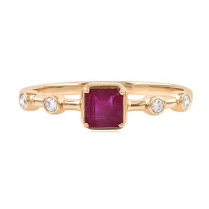 Bague en or massif 14 carats sertie de diamants et d'un rubis carré naturel, pierre de naissance de juillet, Sushila Jewelry