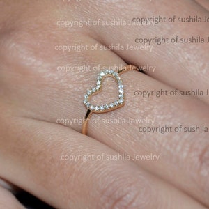 Diamond Heart Ring in 14k Gold Diamond Promise Ring, Minimal Heart Ring with Diamonds Jewelry Gift for Her