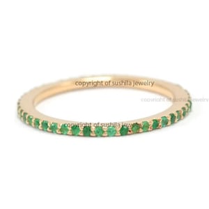 14k Yellow Gold Emerald Eternity Band Ring - Handmade Minimalist Jewelry