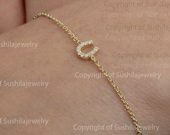 Pulsera de herradura de diamantes en oro amarillo de 14 quilates - Joyería fina hecha a mano