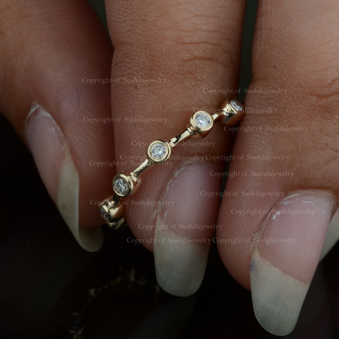 14k Yellow Gold Diamond Eternity Ring: Stackable Wedding Band - Etsy