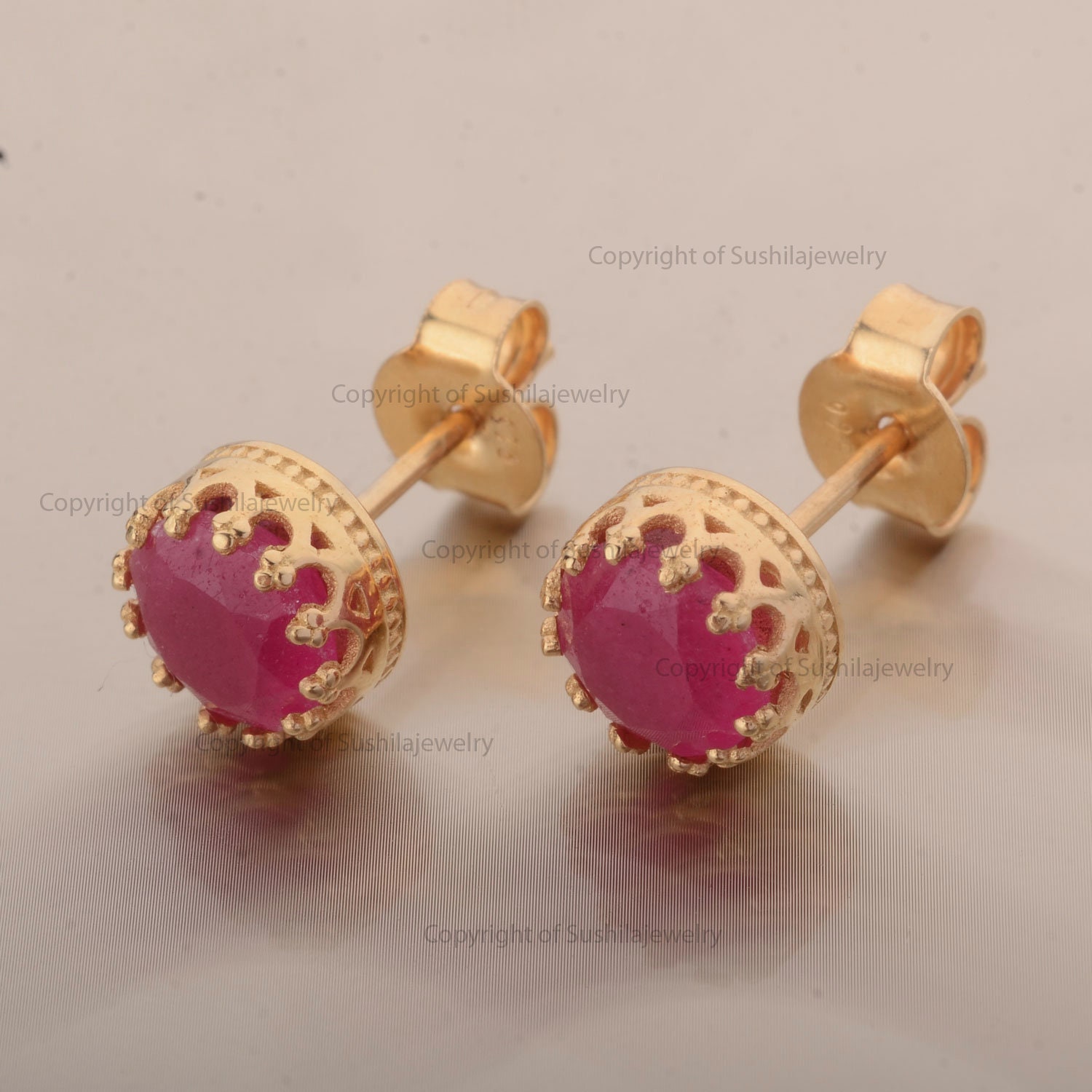 Genuine 1.20 Ct. Ruby Gemstone Push Back Stud Earrings Solid 14K Yellow Gold  Wedding/ Engagement Earrings Handmade Jewelry - Etsy