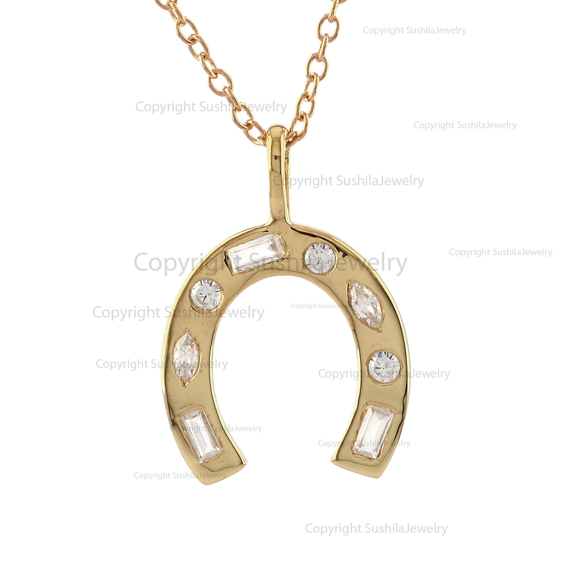 ソリッド 14K イエロー ゴールド 幸運の馬蹄ペンダント 本物 ソリッド 14K イエロー ゴールド 幸運の馬蹄ペンダント 本物