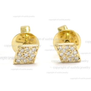 Solid 14k Yellow Gold Geometric Triangle Tiny Studs Earrings Genuine 0.13 Ct. SI Clarity G H Color Diamond Stud Earrings Jewelry Gift