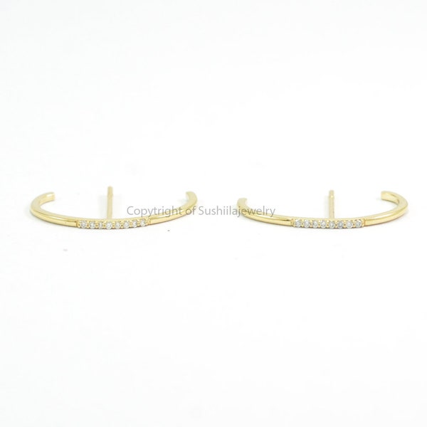 Natürliche Weiß Pave Diamant Conch Ultra Huggie Ohrringe in 14k Gelbgold Ohrringe Handgemachte Moderne Ohrringe Weihnachtsschmuck