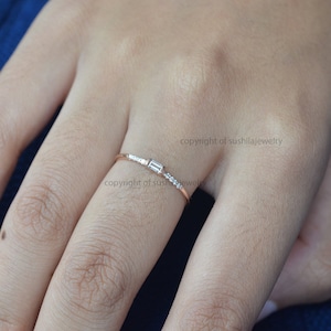 Natural Baguette Diamond Ring Solid 14k Yellow Gold Handmade Stackable Engagement Ring Fine Jewelry Gift For Her