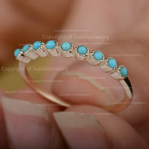 Genuine Arizona Turquoise Gemstone Eternity Ring Stacking Ring eternity band 14k solid gold ring minimalist sushila jewelry gift