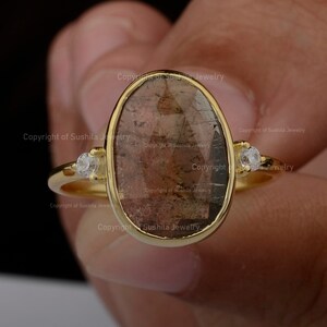 Oval Shape Watermelon Tourmaline Ring/ 14K Solid Gold Ring/ Bi Color Tourmaline Ring/ Handmade Ring/ Statement Ring/ Gift For Her