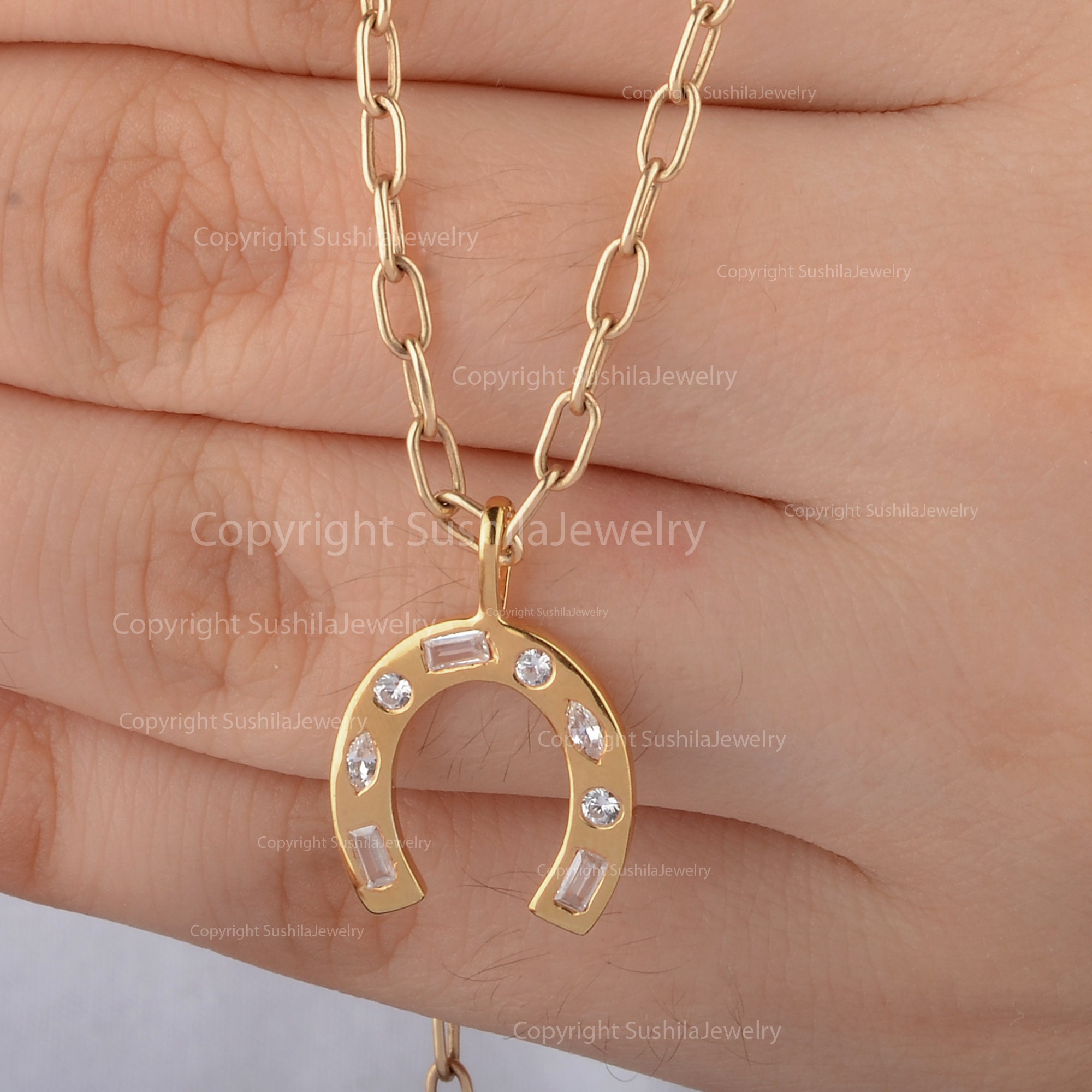 ソリッド 14K イエロー ゴールド 幸運の馬蹄ペンダント 本物 ソリッド 14K イエロー ゴールド 幸運の馬蹄ペンダント 本物