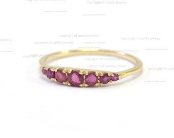 Solid 14K Solid Yellow Gold Ruby Gemstone Engagement Stackable Eternity Band Handmade Minimalist Jewelry