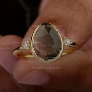Three Stone Ring/ Genuine Watermelon Tourmaline Ring/ 14K & 18K Gold Ring/ Bi Color Tourmaline Ring/ Valentine&#39;s Day Gifts