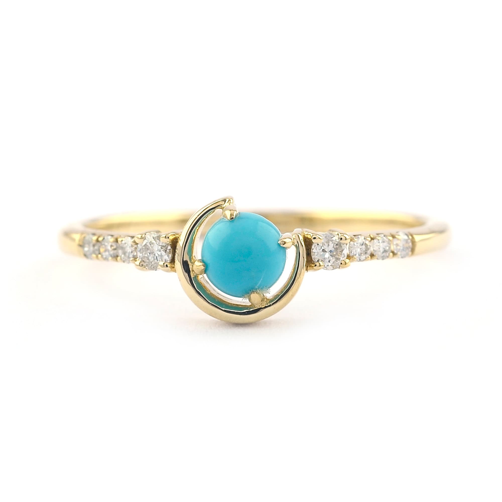 14K Gold Sleeping Beauty Turquoise Ring: Diamond Half Eternity Band