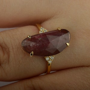 Unshaped Tourmaline Ring/ Natural Pink Tourmaline Diamond Ring/ 14K Solid Gold Ring/ Tourmaline Jewelry/ Promise Ring/ Gift For Her