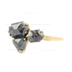 Anel de diamante natural com sal e pimenta em ouro 14K, anel de noivado com diamante e sal e pimenta, anel de diamante exclusivo, presente de abril para ela com pedra de nascimento