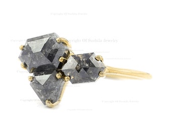 14K Gold Salz & Pfeffer Diamant Ring: Einzigartiger Verlobungsring