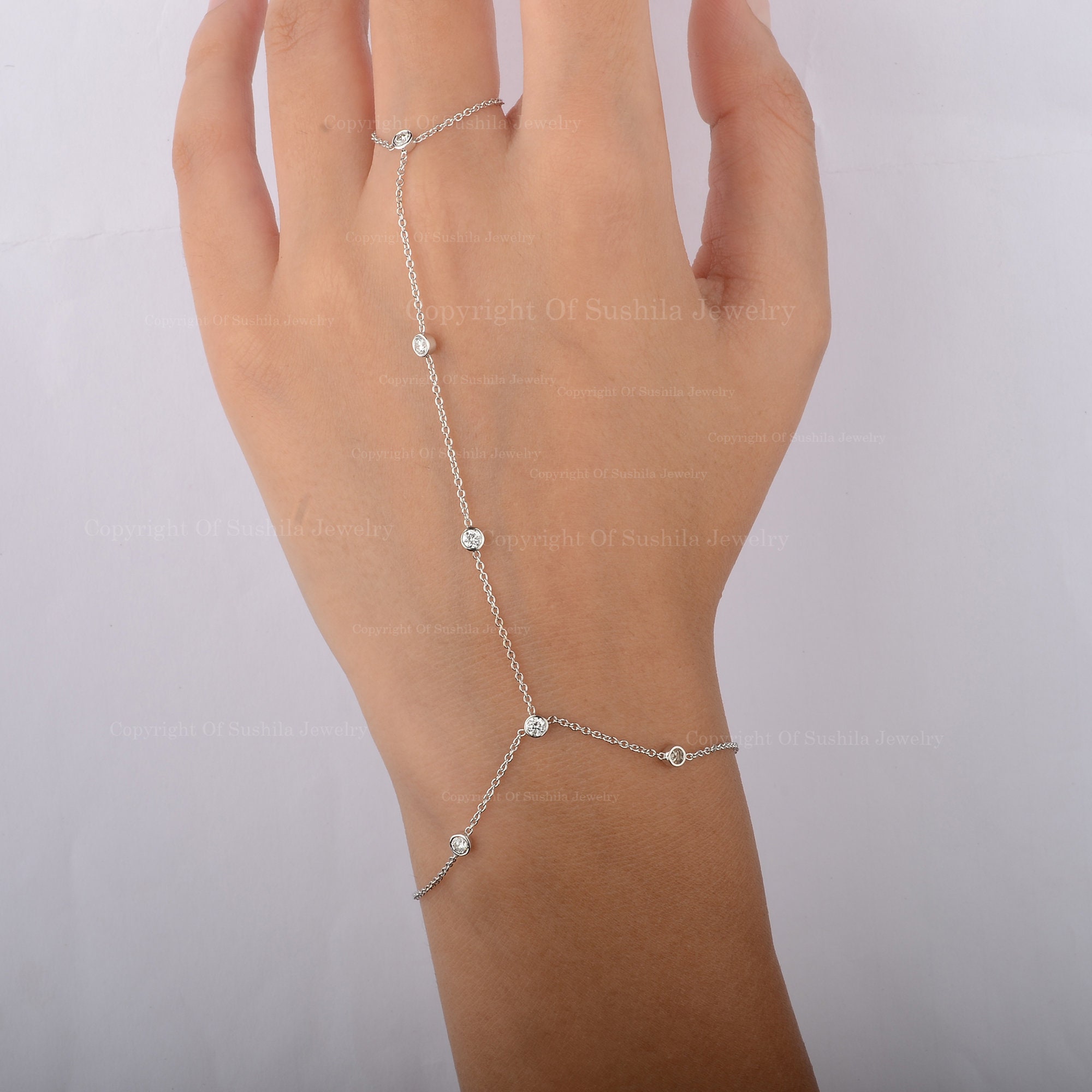 Natural 0.47 Ct. SI G H Bezel Set Diamond Slave Chain Bracelet