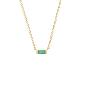Green Color Natural Baguette Emerald Gemstone Pendant Necklace Solid 14K Yellow Gold Handmade Fine Jewelry, May Birthstone Jewelry Gift