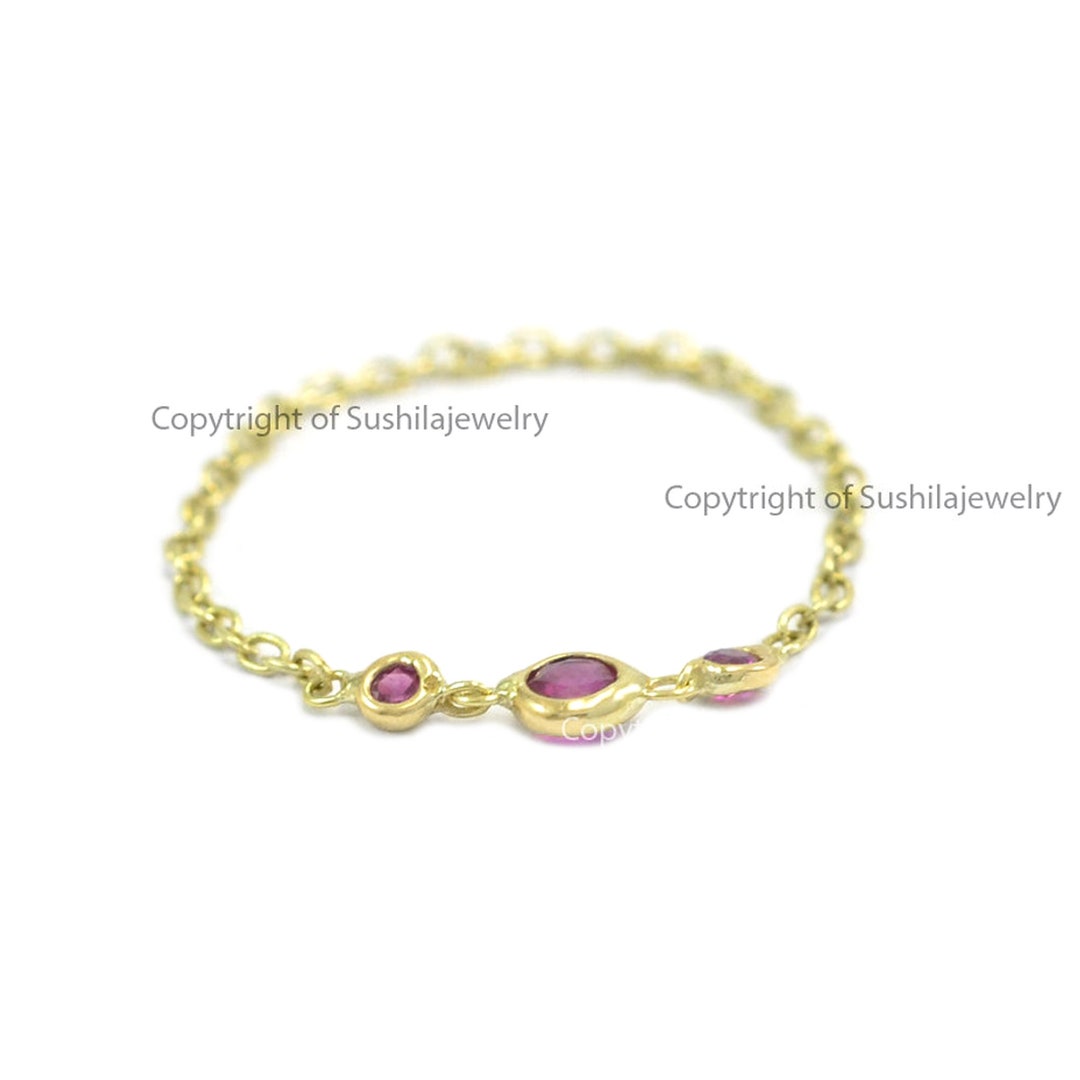 Ruby Chain Ring: Solid 14k Yellow Gold Minimalist Stacking Band - Etsy