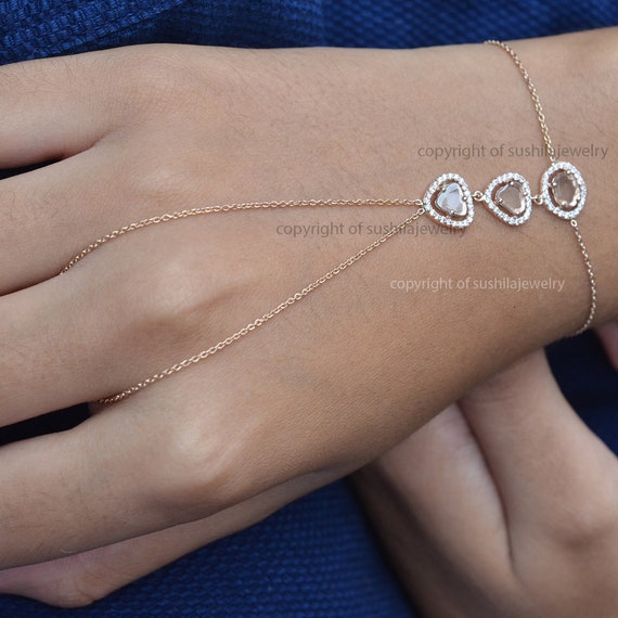 Genuine Slice Diamond Slave Chain Bracelet Solid 14k Yellow Etsy