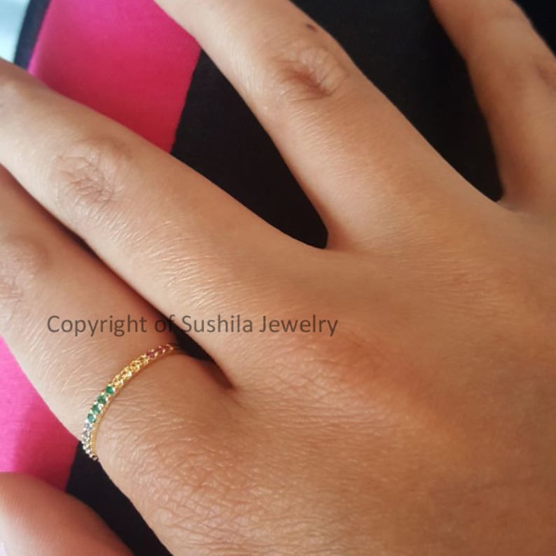 Mix Sapphire Gemstones Pave Eternity Band Ring In 14K Yellow Gold Handmade Jewelry Gift