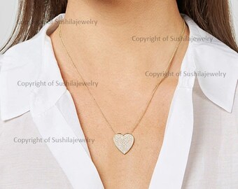 Pave Diamond Heart Pendant Necklace: 14K Gold Minimalist Jewelry
