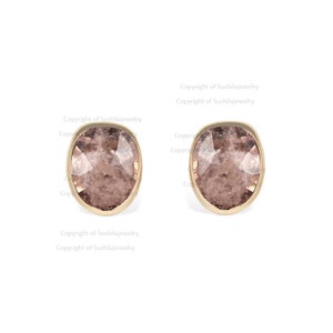 Real 1.50 Ct. Morganite Gemstone Bezel Setting Solid 14K Rose Gold Minimalist Stud Earrings Handmade Jewelry