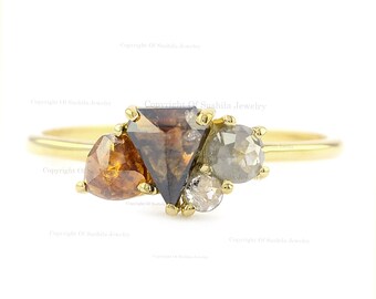 Salz und Pfeffer Diamant Ring: 14K Gelbgold Einzigartiger Jubiläumsschmuck