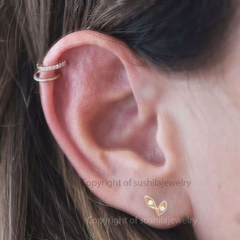 Solid 14k Yellow Gold Tiny Evil Eye Studs Earrings Handmade Minimalist Diamond Jewelry Gift