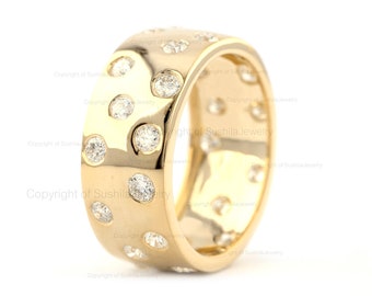 Anello a fascia larga in oro 18 carati: anello di fidanzamento con diamante incastonato a filo da 0,50 ct.