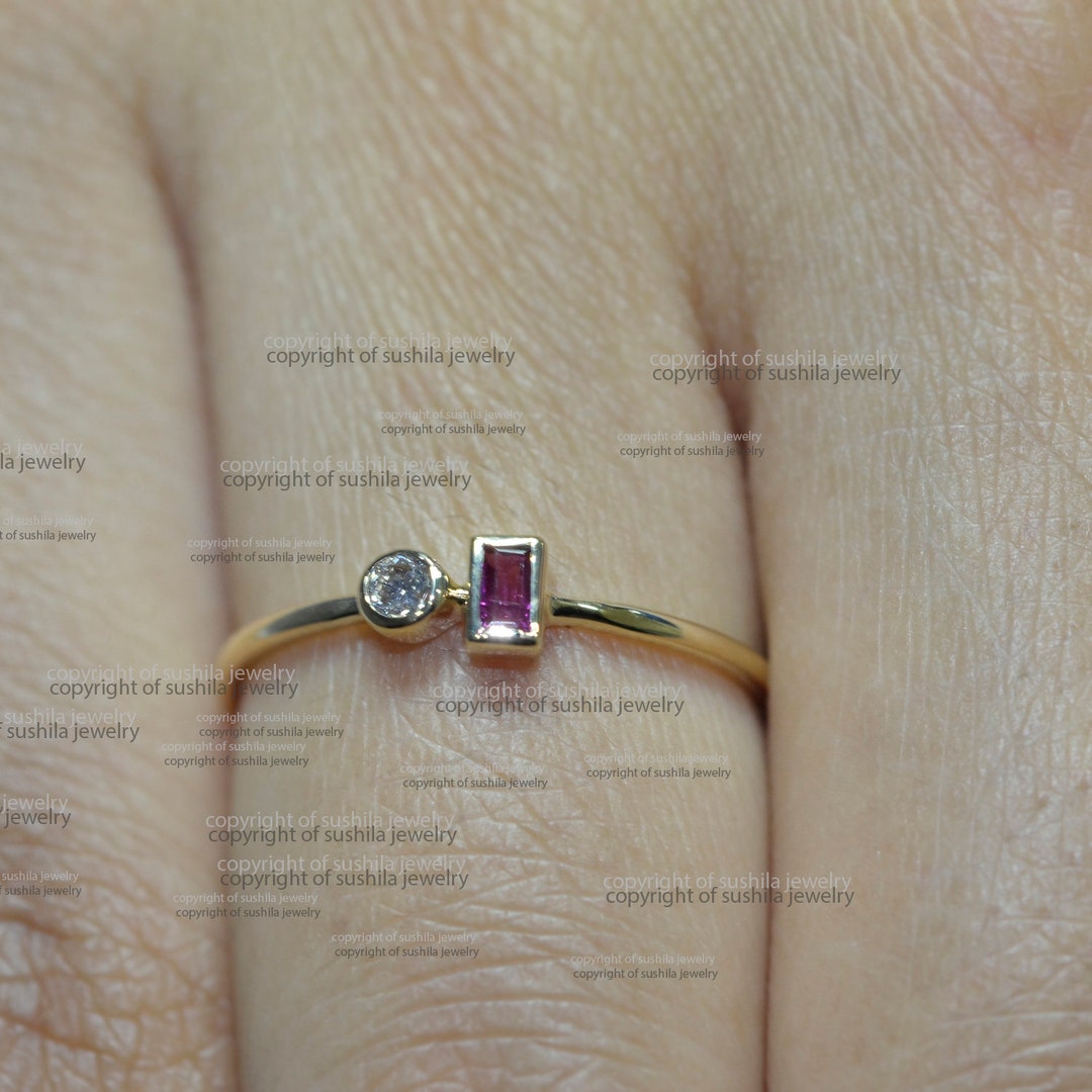 handmade ruby stone stacking ring delicate... Baguette Ruby 14K Gold Stackable Ring: Diamond Accent, Handmade Jewelry ...