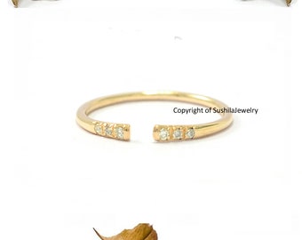 14k Solid Yellow Gold Natural Diamond Stackable Open Cuff Ring Handmade minimalist Ring Jewelry