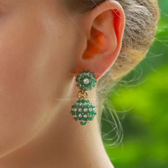Genuine emerald shop drop earrings