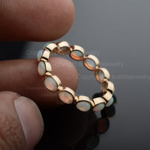 Solid 14K Yellow Gold Genuine 2.13 Ct. Australian Opal Gemstone Full Eternity Wedding Band Ring Handmade Jewelry Promise Ring