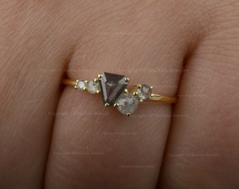 Salz und Pfeffer Diamant Cluster Ring: 14K Gelbgold Verlobungsring