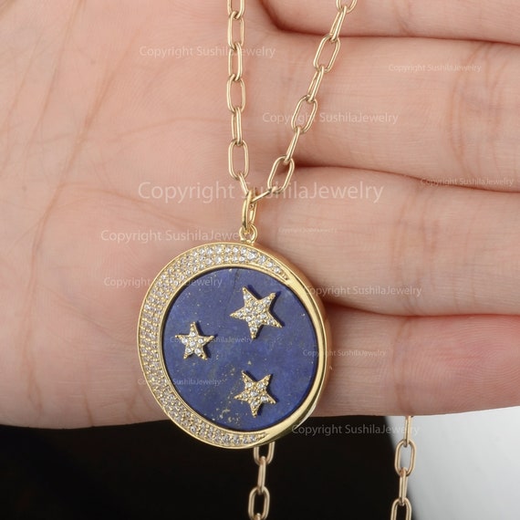 Diamond Moon And Stars Necklace - 14K Rose Gold – Marie's Jewelry Store