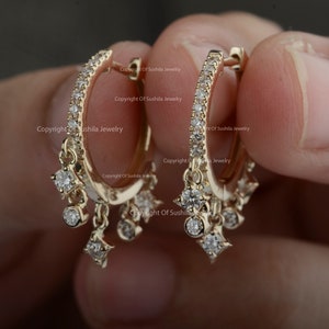 Genuine 0.43 Ct. SI Clarity G-H Color Diamond Drop Huggie Hoop Earrings Solid 14k Yellow Gold Handmade Minimalist Jewelry Best Gift for her