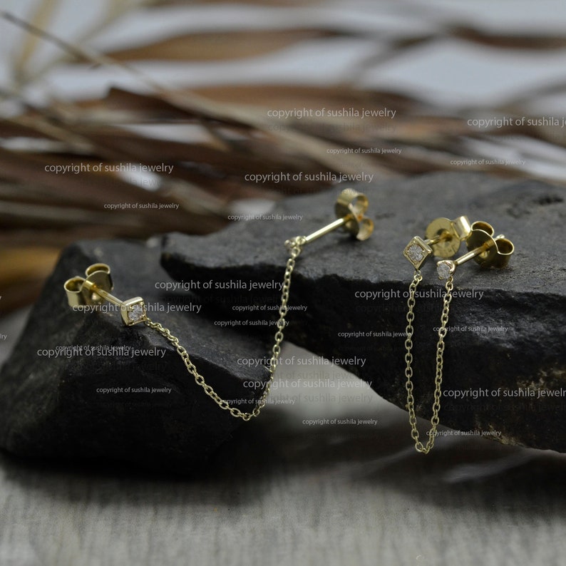 Natural Diamond Chain Cartilage Connector Earring in Handmade Etsy