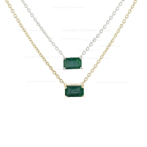 Natural Emerald Necklace, 14K Gold Emerald Necklace, Baguette Emerald Necklace, Prong Set Emerald Necklace, Minimalist Gift For Her