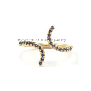 Handmade Blue Sapphire 14K Yellow Gold Cuff Ring