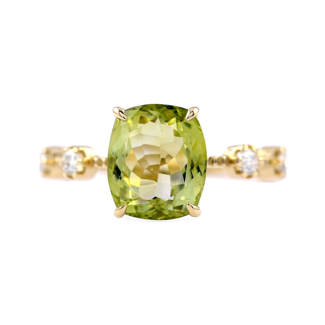Lime Green Tourmaline Ring: 18K Gold Diamond Wedding Anniversary Ring ...