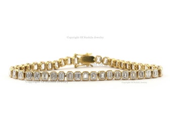 Solid 18K Yellow Gold Certified Natural 11.09 Ct. SI Clarity G H Color Emerald Cut Diamond Tennis Bracelet Jewelry Bridesmaid Gifts