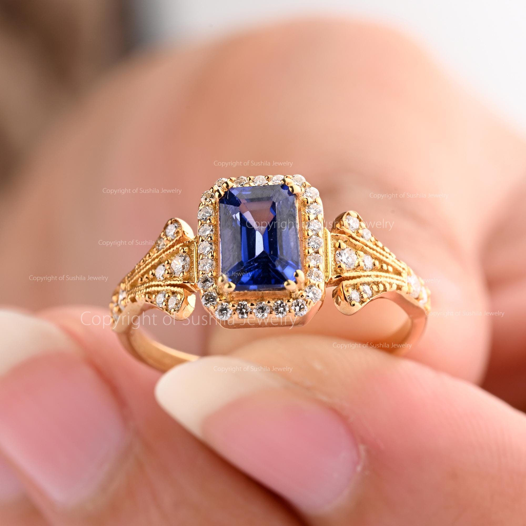 k9 サファイア リング 指輪 宝石 ゴールド アンティーク 14.5号 ブルー